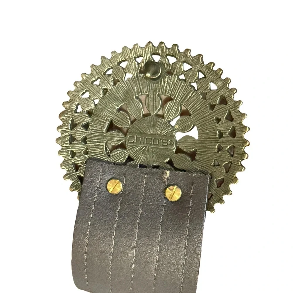 Chico's Brown Leather Concho Belt Boho Western Cowgirl Statement‎ Waist Belt